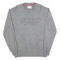 GUESS Mens Grey Plain Cotton Blend Jumper Crew Neck Basic Knit L Casual