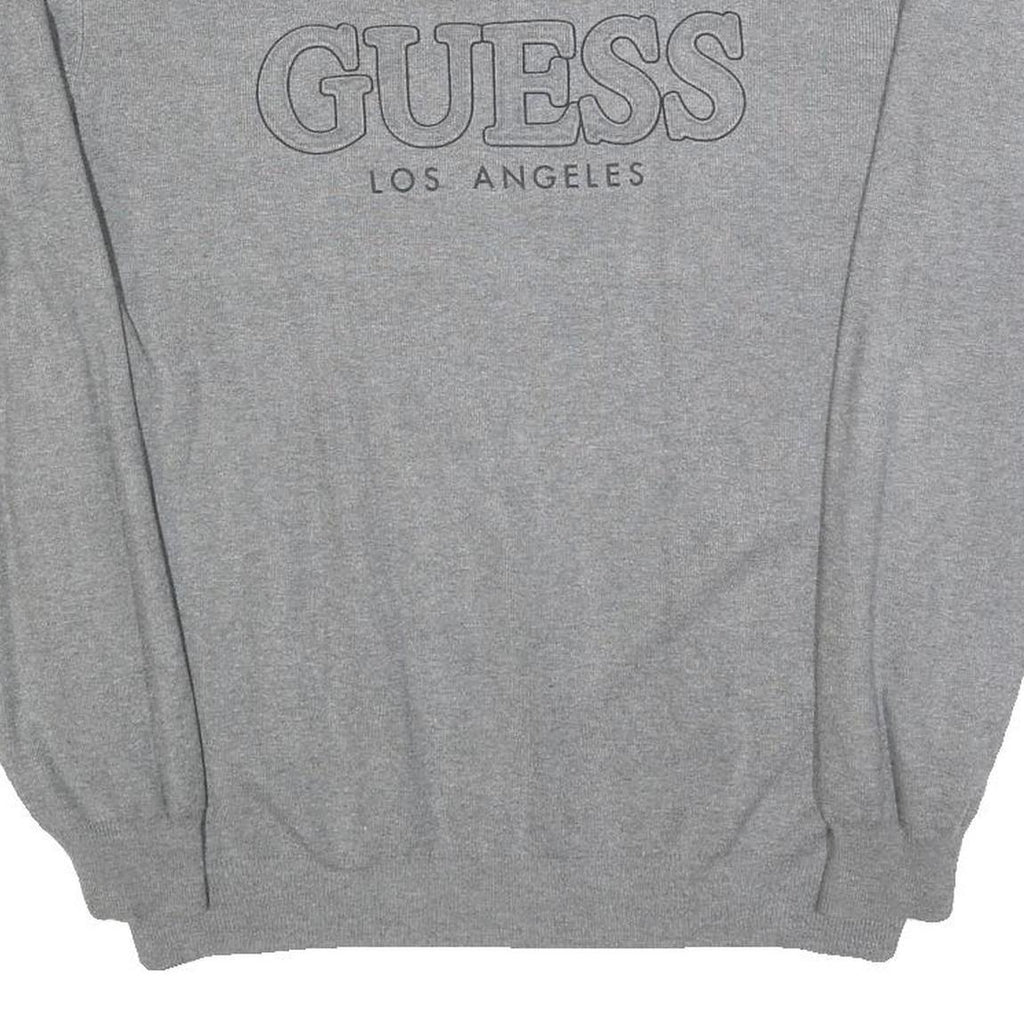 GUESS Mens Grey Plain Cotton Blend Jumper Crew Neck Basic Knit L Casual