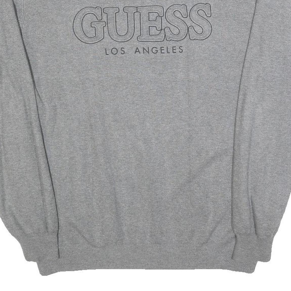 GUESS Mens Grey Plain Cotton Blend Jumper Crew Neck Basic Knit L Casual