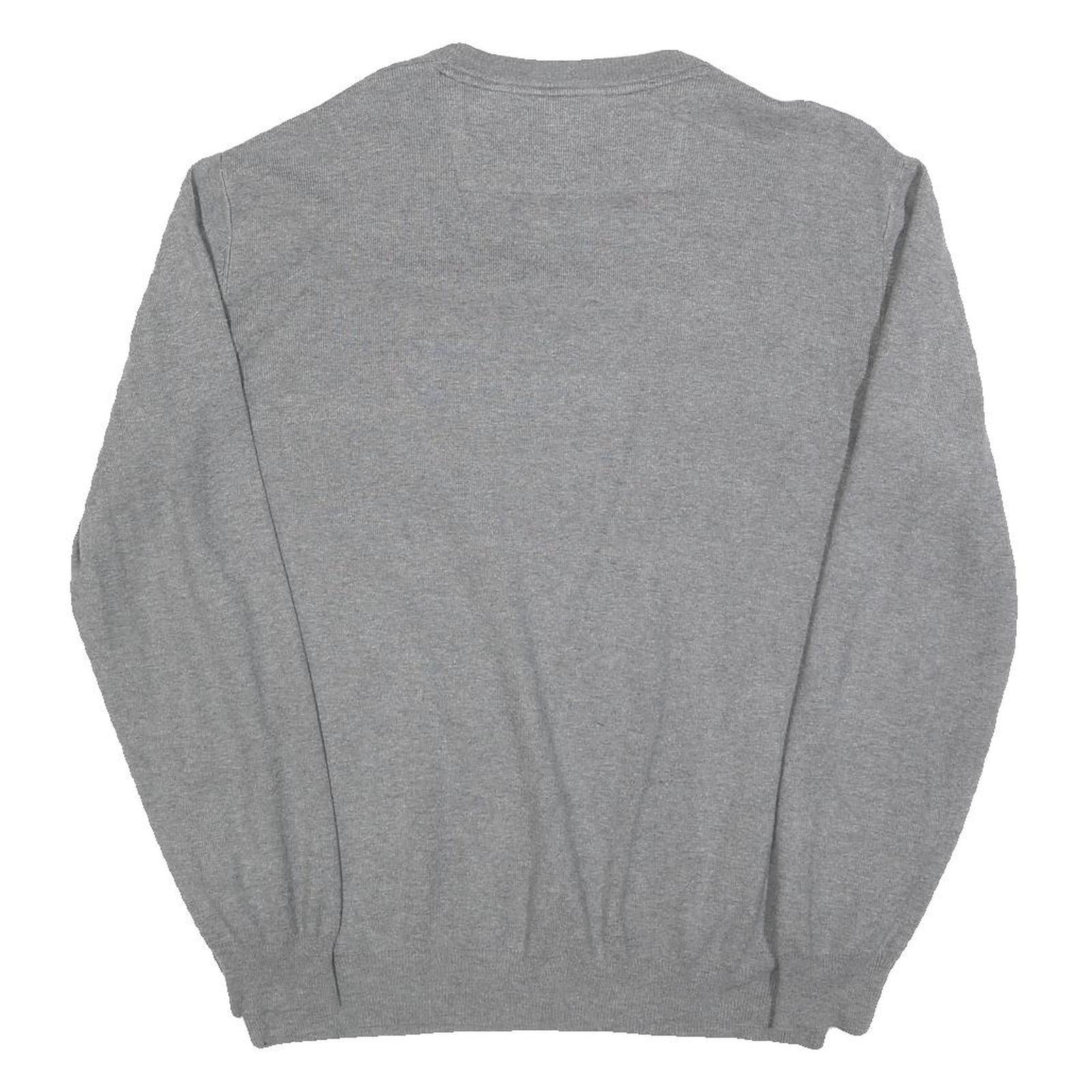 GUESS Mens Grey Plain Cotton Blend Jumper Crew Neck Basic Knit L Casual