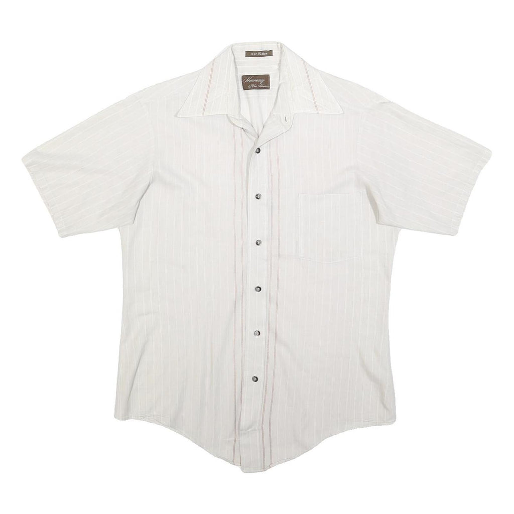VAN HEUSEN Mens White & Cream Short Sleeve Cotton Blend Shirt S Casual Summer