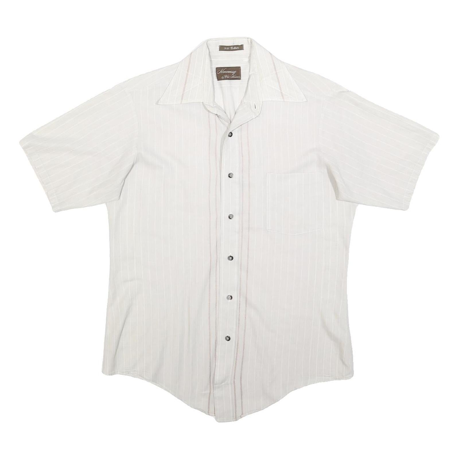 VAN HEUSEN Mens White & Cream Short Sleeve Cotton Blend Shirt S Casual Summer