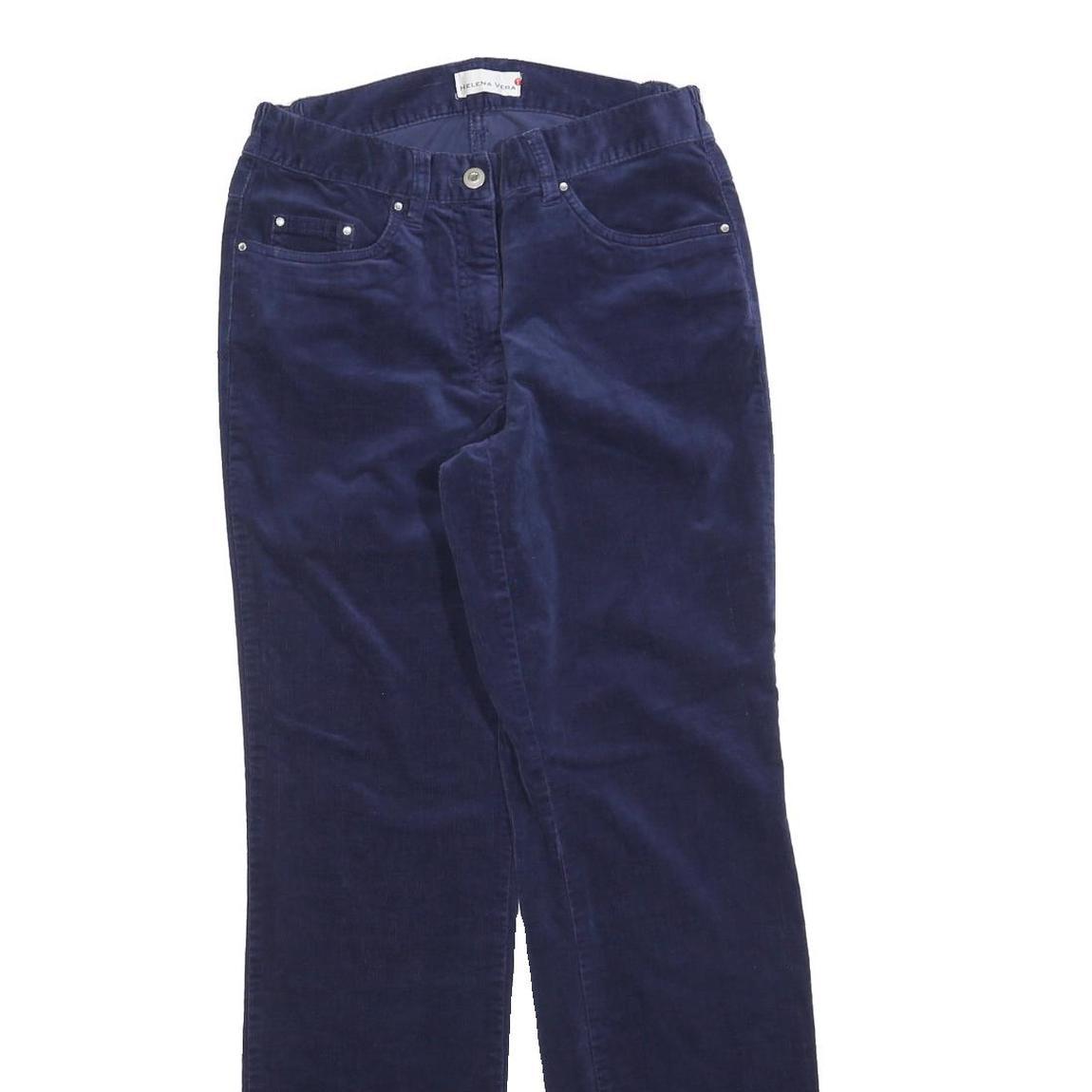 HELENA VERA Womens Cotton Blend Navy Regular Straight Trousers W28 L30 Stylish