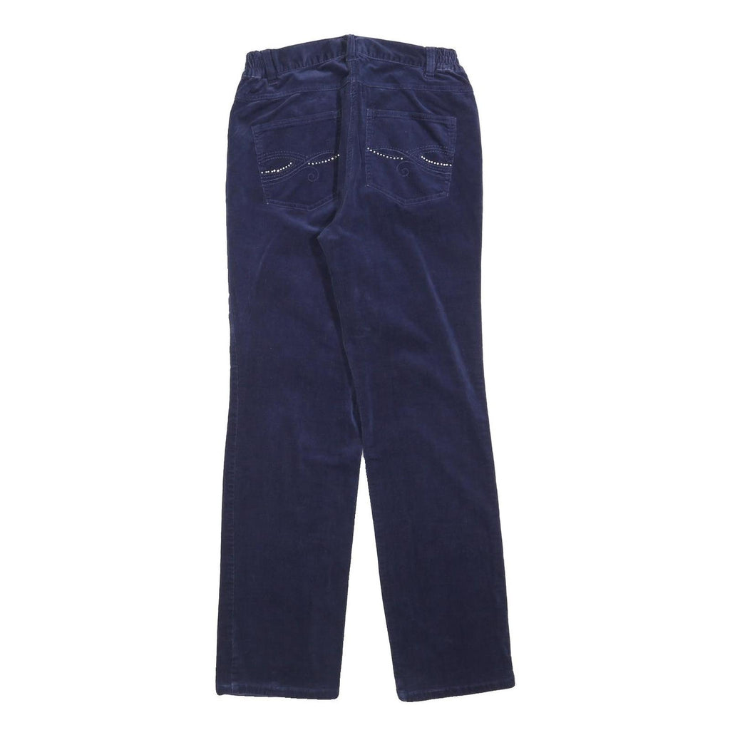 HELENA VERA Womens Cotton Blend Navy Regular Straight Trousers W28 L30 Stylish