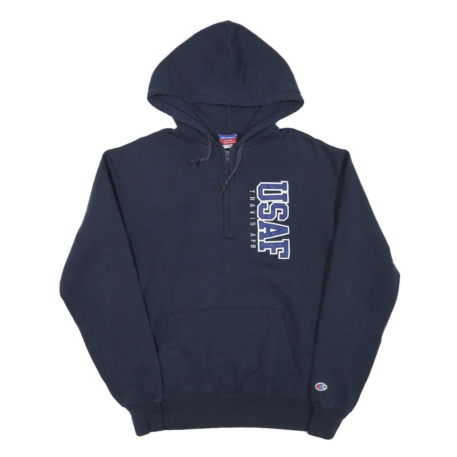 CHAMPION Mens Navy USAF ¼ Zip Hoodie M Cotton Blend Casual Sweatshirt
