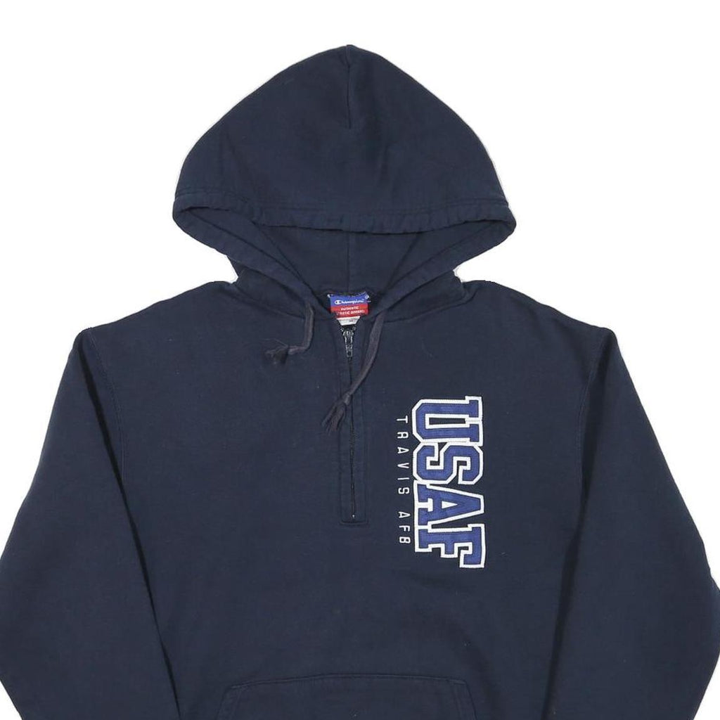 CHAMPION Mens Navy USAF ¼ Zip Hoodie M Cotton Blend Casual Sweatshirt