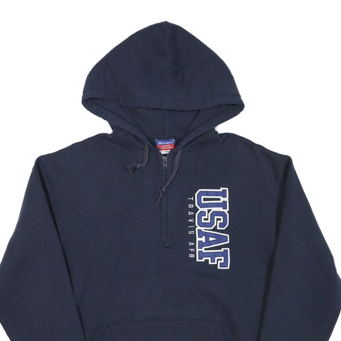 CHAMPION Mens Navy USAF ¼ Zip Hoodie M Cotton Blend Casual Sweatshirt