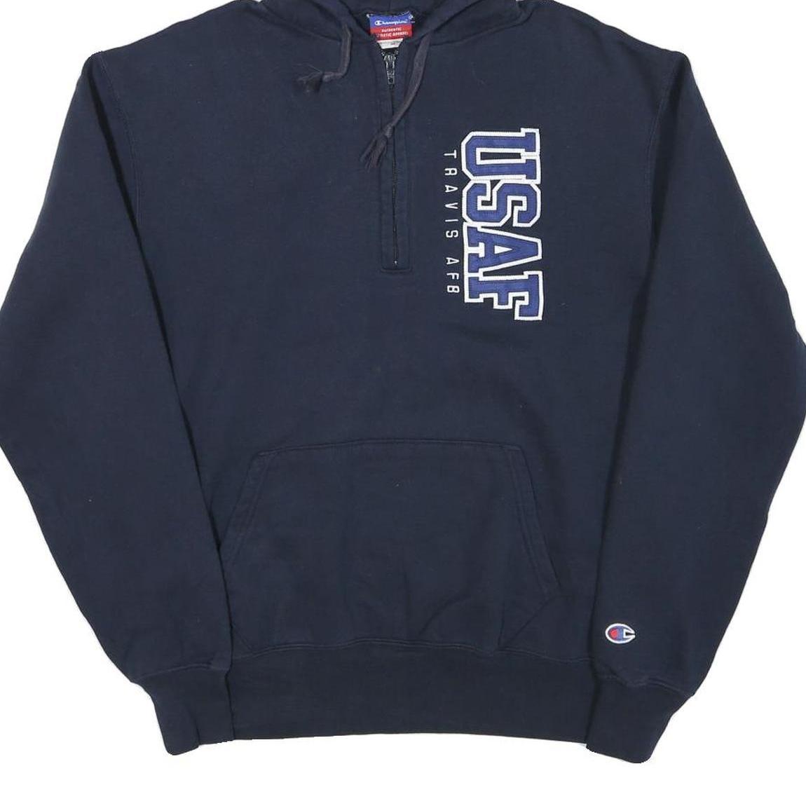 CHAMPION Mens Navy USAF ¼ Zip Hoodie M Cotton Blend Casual Sweatshirt