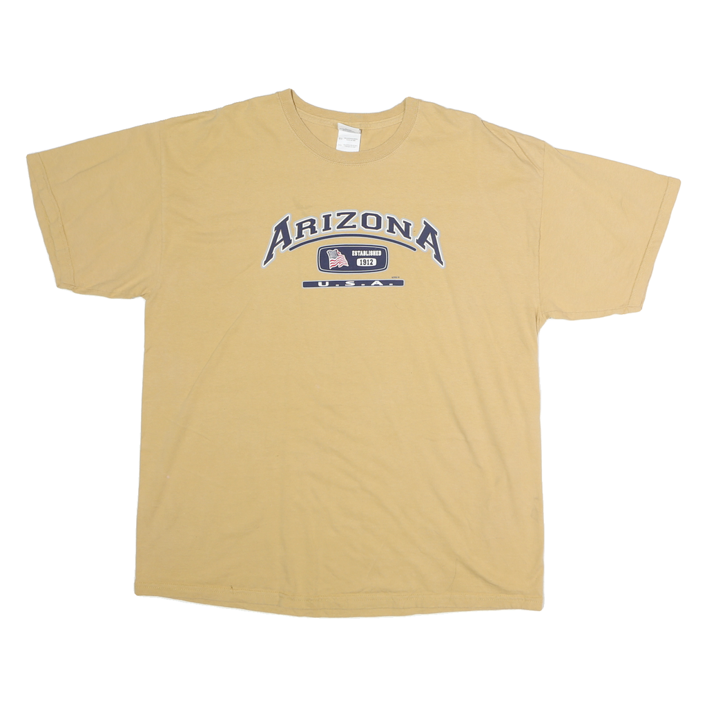GILDAN Mens Beige Arizona Cotton T-Shirt XL Short Sleeve Crew Neck Printed