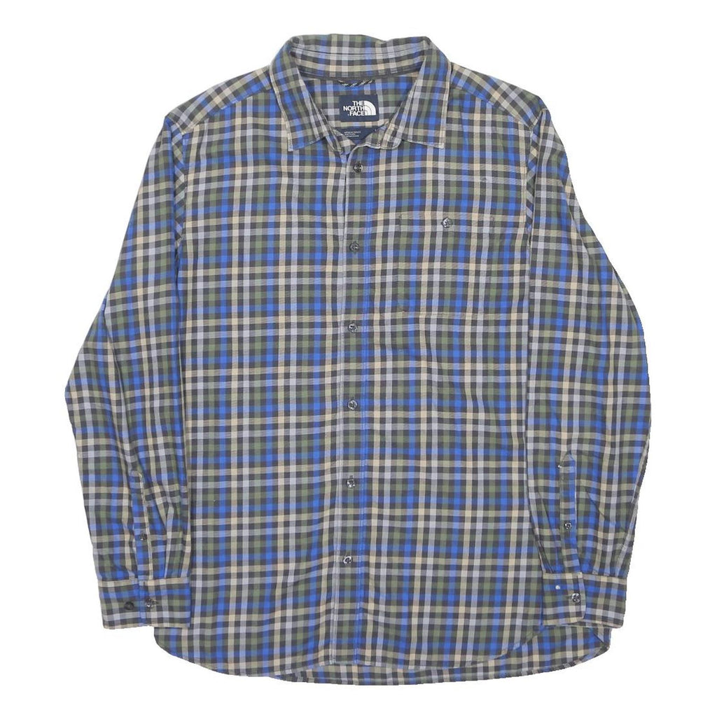 THE NORTH FACE Mens Blue Grey Check Shirt L Casual Cotton Long Sleeve