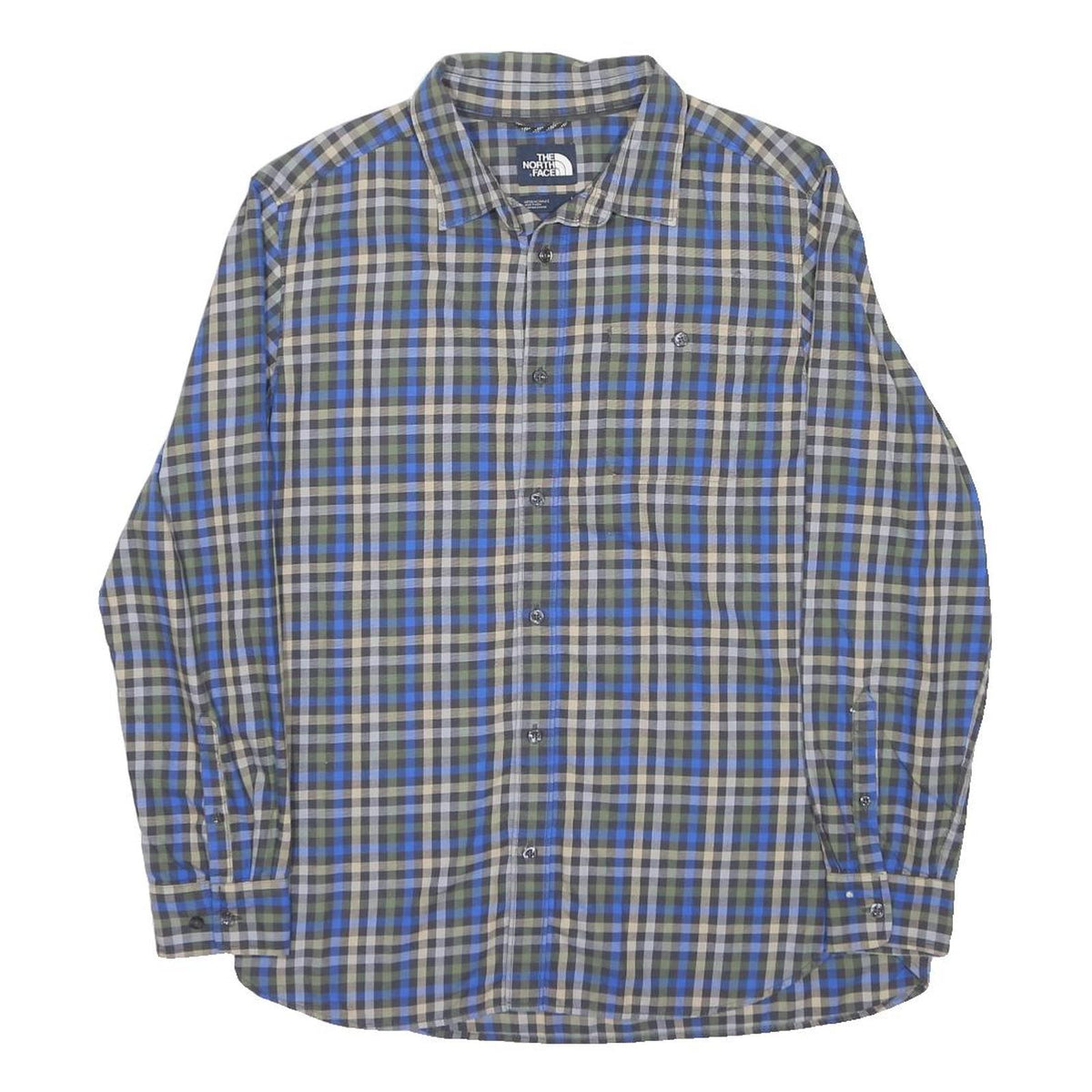 THE NORTH FACE Mens Blue Grey Check Shirt L Casual Cotton Long Sleeve