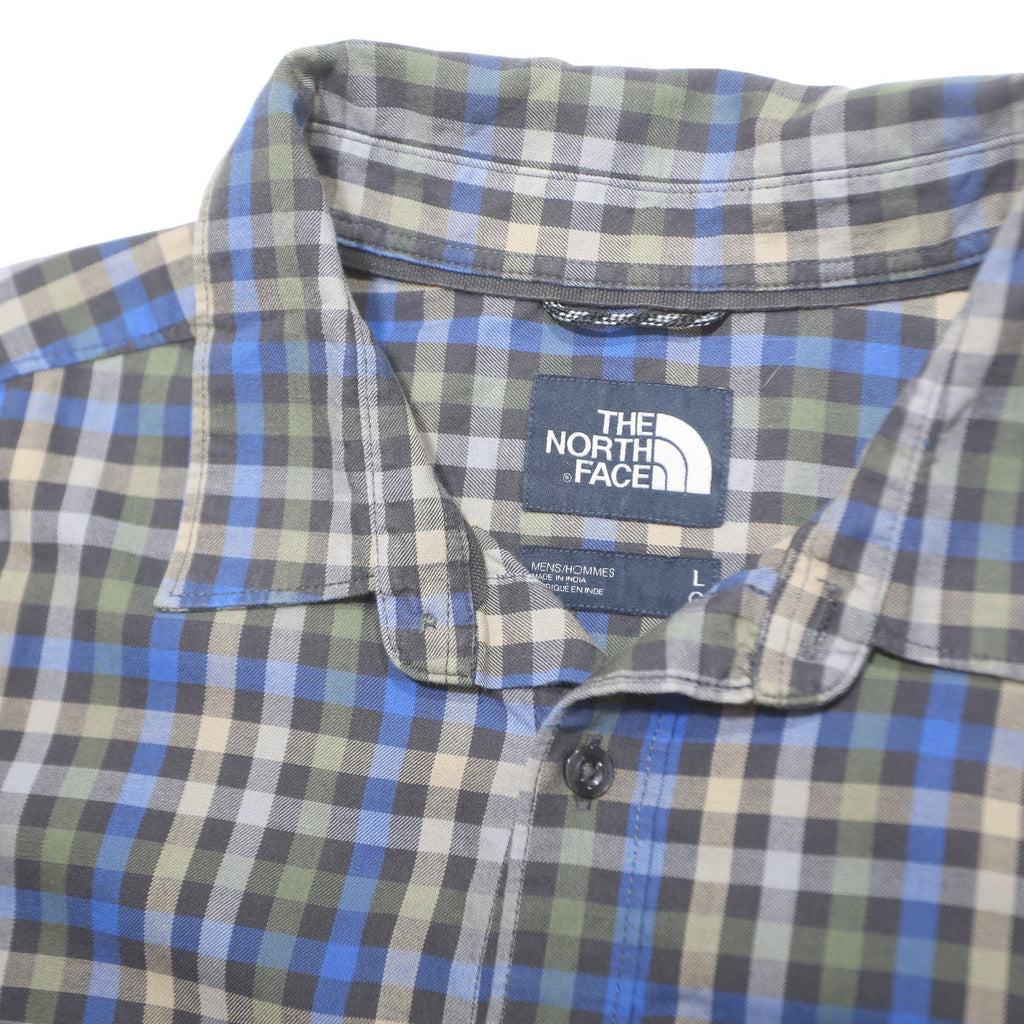 THE NORTH FACE Mens Blue Grey Check Shirt L Casual Cotton Long Sleeve
