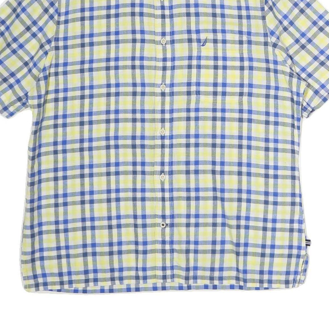 NAUTICA Mens Blue & Yellow Check Shirt L Cotton Short Sleeve Casual Summer