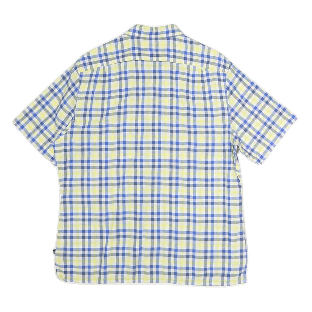 NAUTICA Mens Blue & Yellow Check Shirt L Cotton Short Sleeve Casual Summer