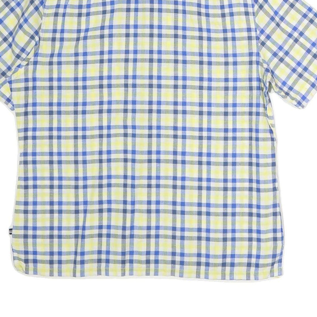 NAUTICA Mens Blue & Yellow Check Shirt L Cotton Short Sleeve Casual Summer