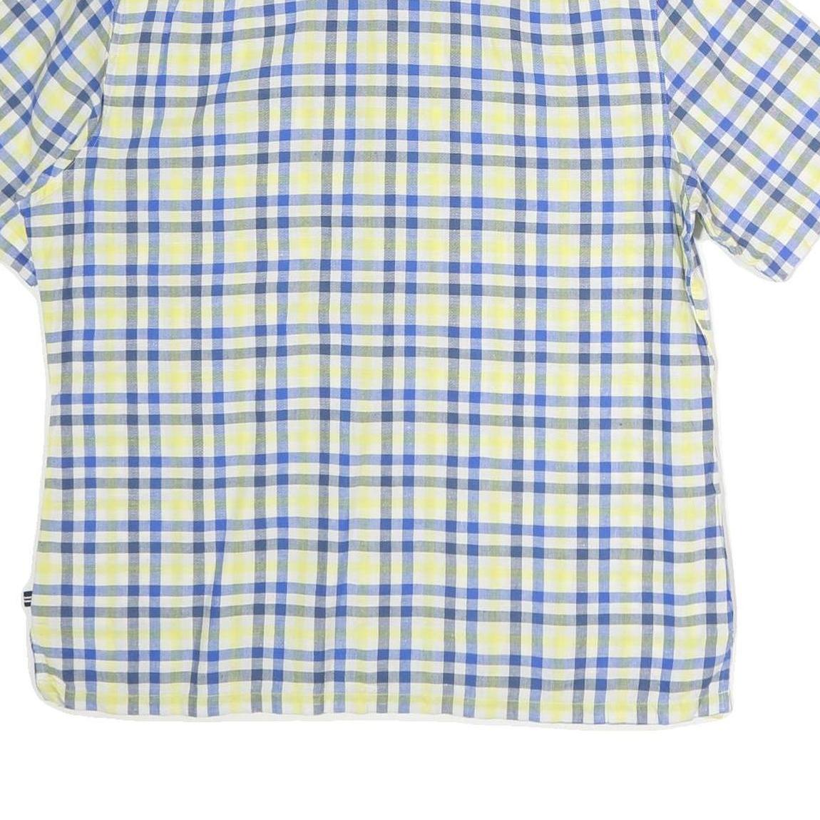 NAUTICA Mens Blue & Yellow Check Shirt L Cotton Short Sleeve Casual Summer