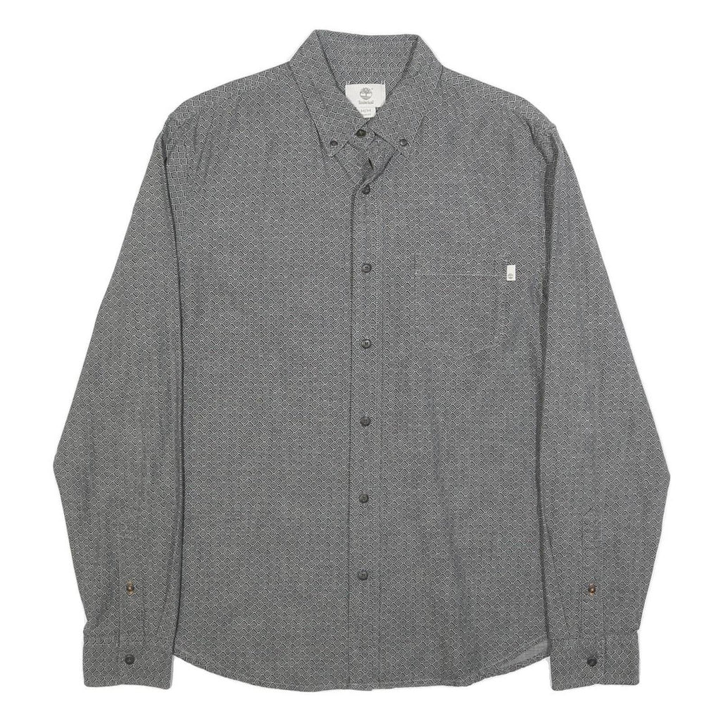 TIMBERLAND Mens Grey Pattern Cotton Shirt M Long Sleeve Button Collar Casual