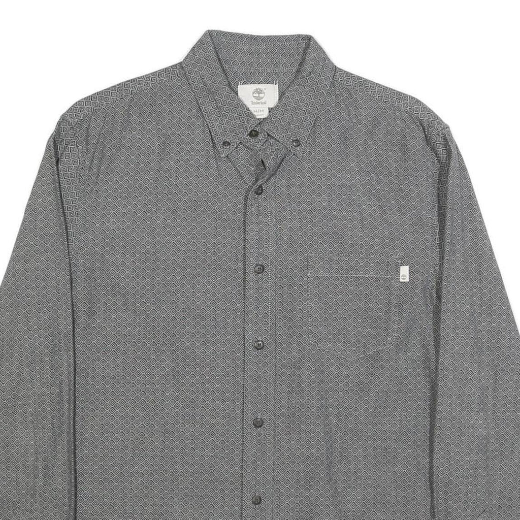 TIMBERLAND Mens Grey Pattern Cotton Shirt M Long Sleeve Button Collar Casual