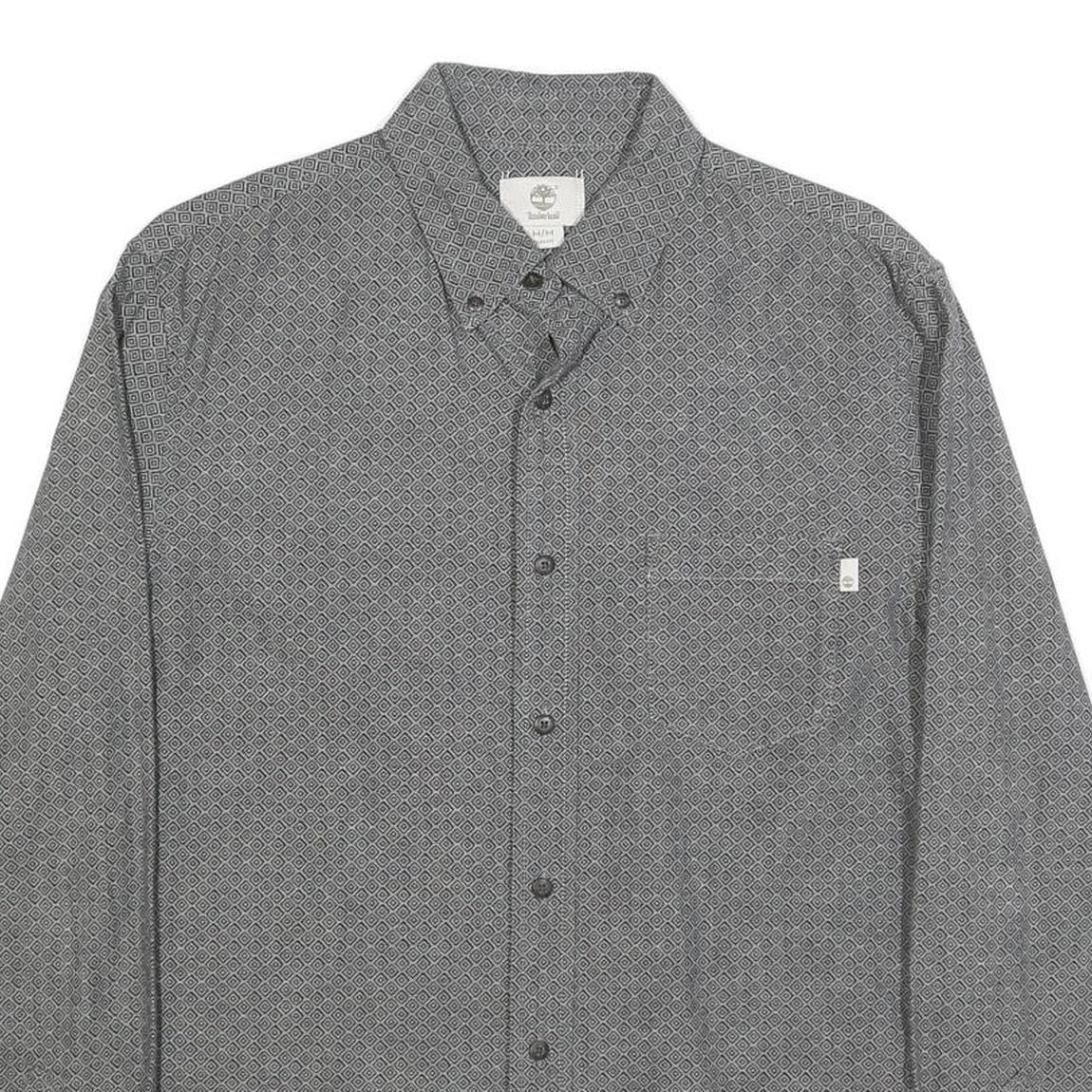 TIMBERLAND Mens Grey Pattern Cotton Shirt M Long Sleeve Button Collar Casual