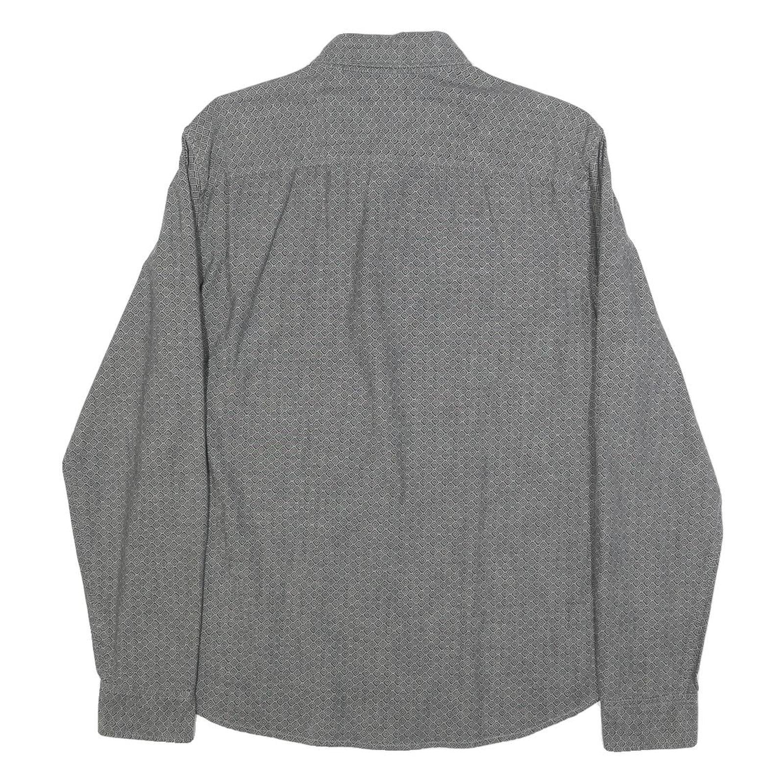 TIMBERLAND Mens Grey Pattern Cotton Shirt M Long Sleeve Button Collar Casual