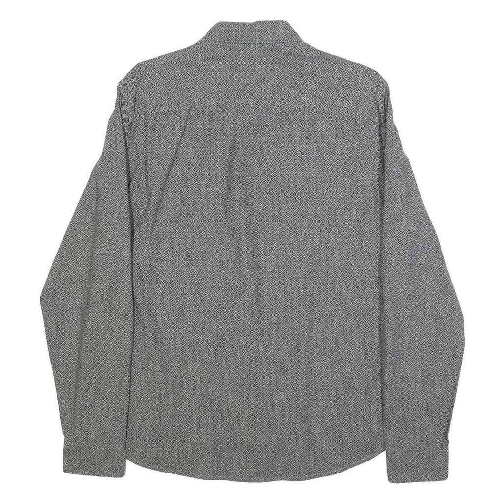 TIMBERLAND Mens Grey Pattern Cotton Shirt M Long Sleeve Button Collar Casual