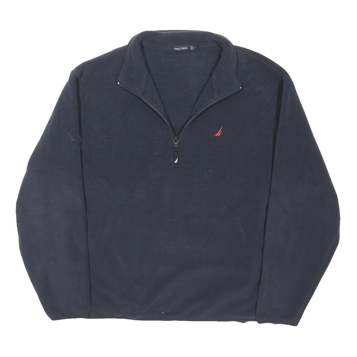NAUTICA Mens Navy Plain Pullover Quarter Zip Jumper L Polyester Blend Soft Warm