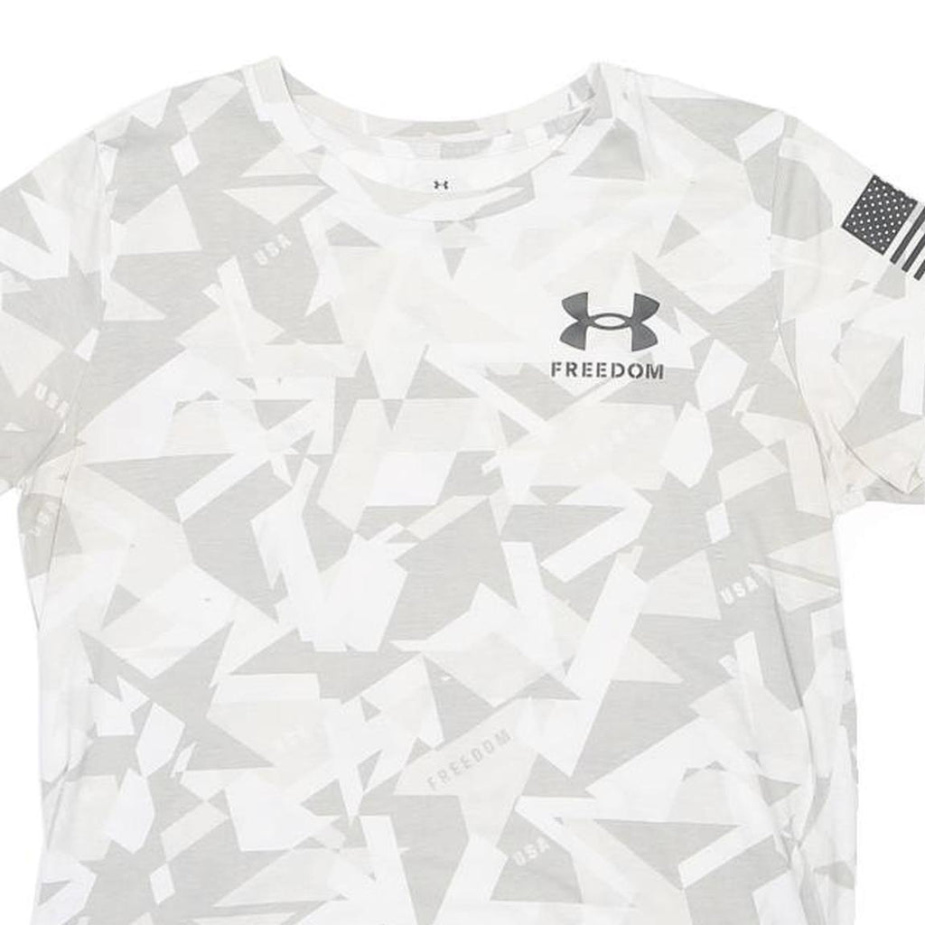 UNDER ARMOUR Mens White & Grey Freedom Graphic T-Shirt M Short Sleeve Crew Neck