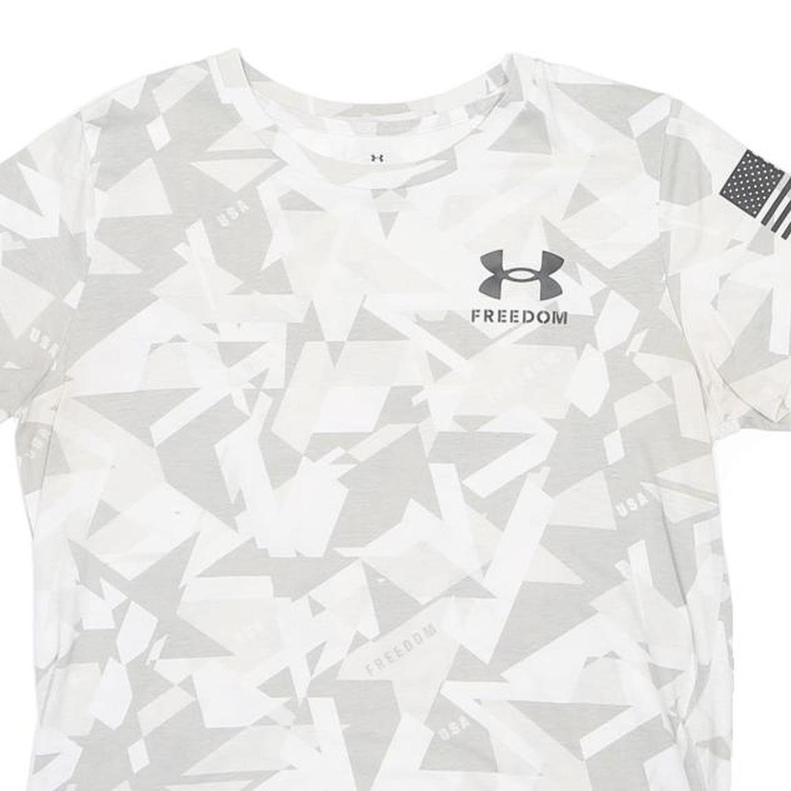 UNDER ARMOUR Mens White & Grey Freedom Graphic T-Shirt M Short Sleeve Crew Neck
