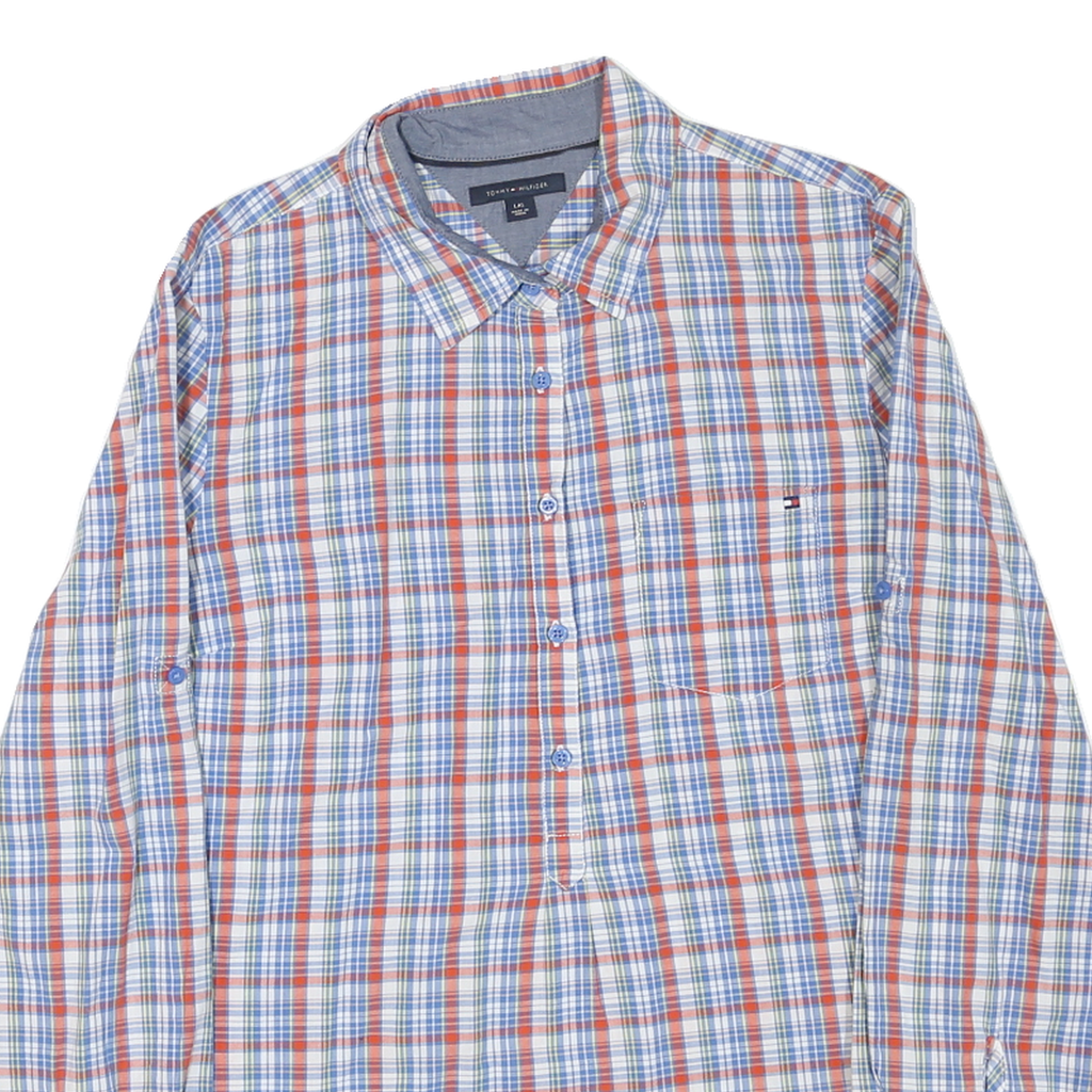 TOMMY HILFIGER Mens Blue & Red Check Shirt L Cotton Blend Classic Fit Casual