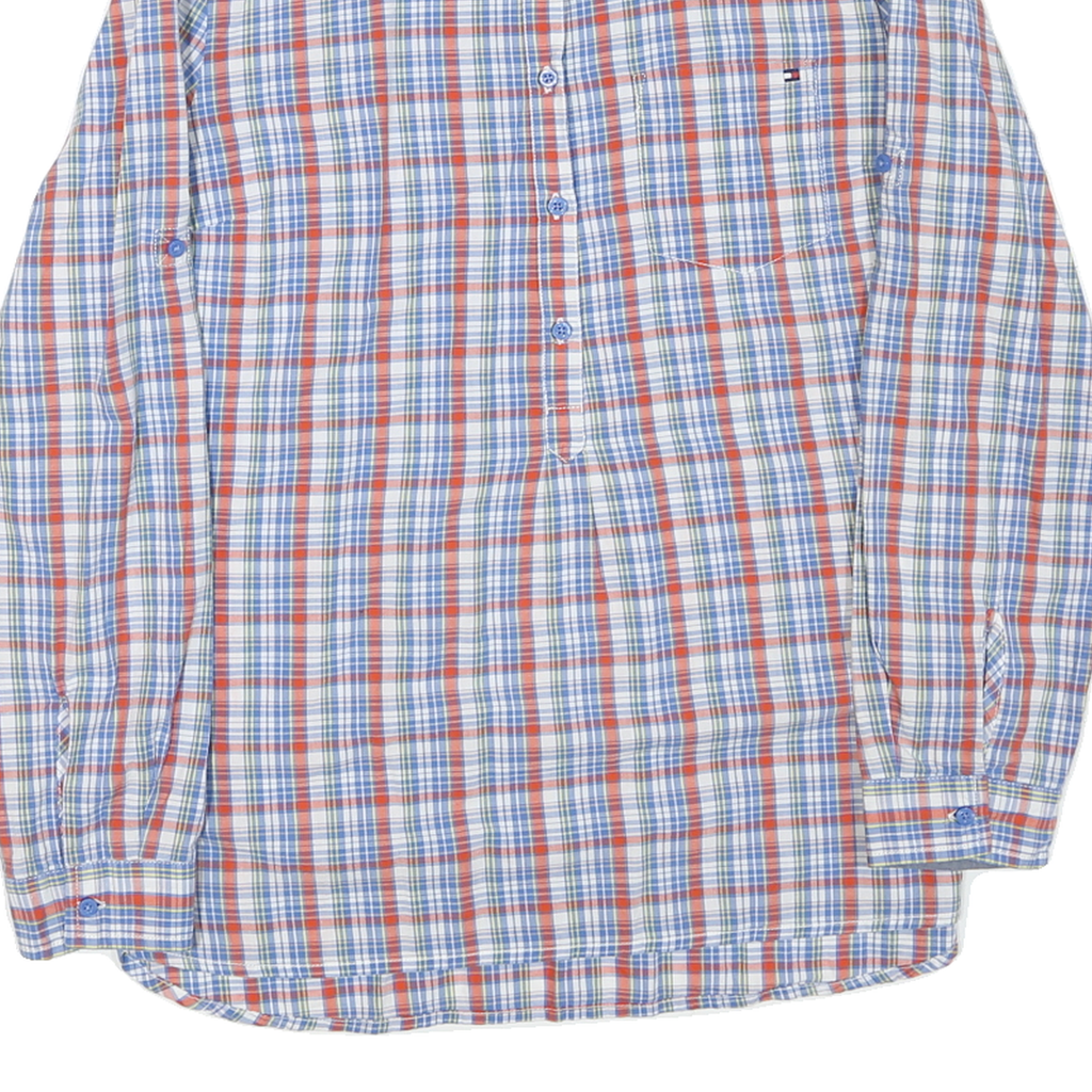 TOMMY HILFIGER Mens Blue & Red Check Shirt L Cotton Blend Classic Fit Casual