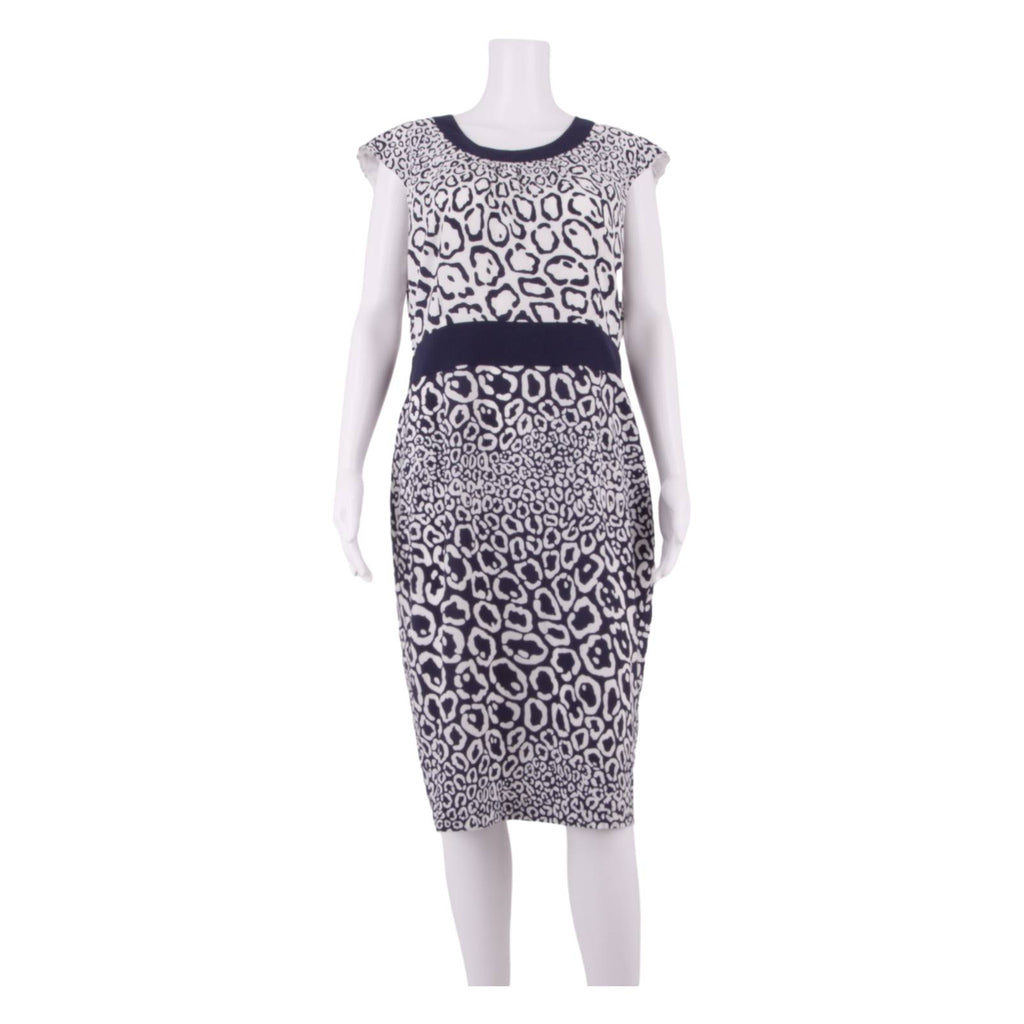 JAEGER Womens Pencil Dress White Animal Print Sleeveless Knee Length UK 14