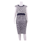 JAEGER Womens Pencil Dress White Animal Print Sleeveless Knee Length UK 14