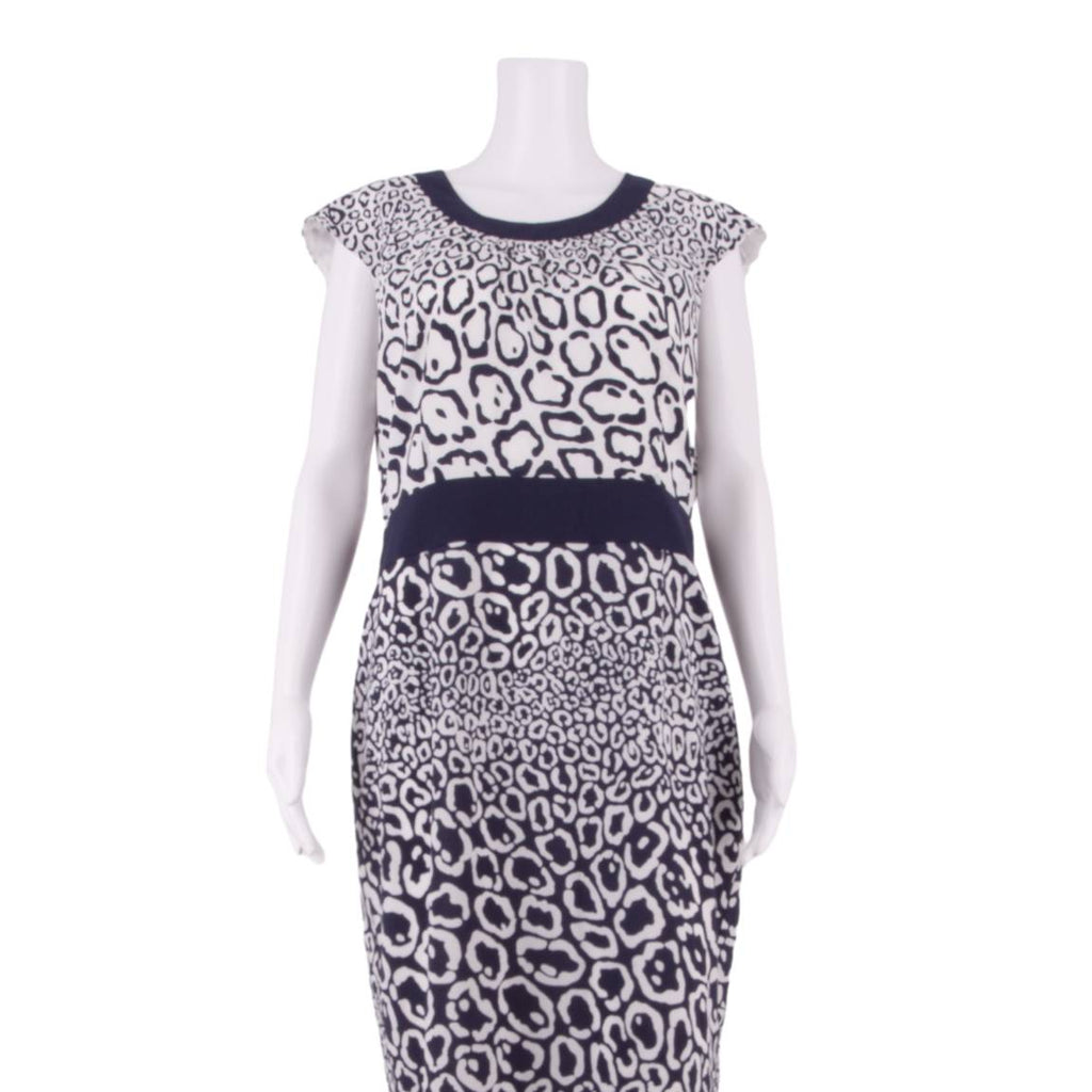 JAEGER Womens Pencil Dress White Animal Print Sleeveless Knee Length UK 14