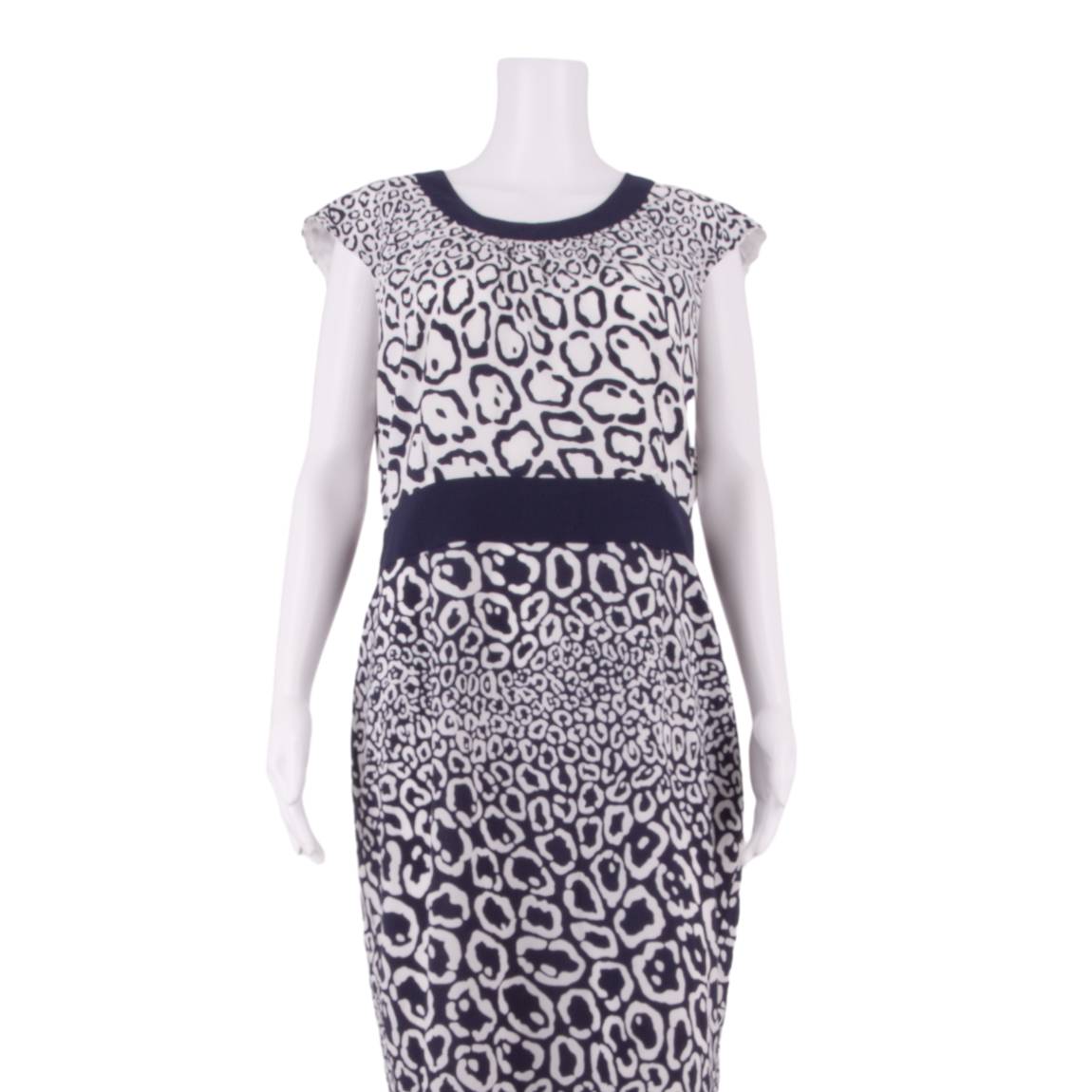 JAEGER Womens Pencil Dress White Animal Print Sleeveless Knee Length UK 14