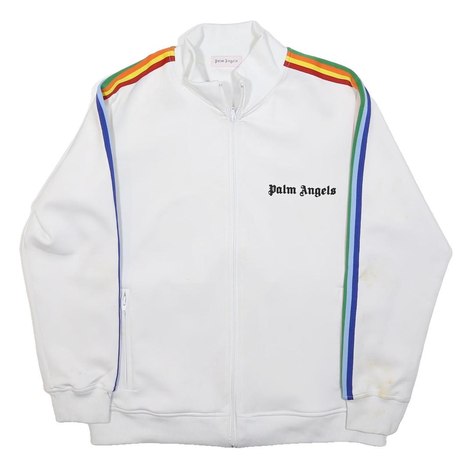PALM ANGELS Mens White Jacket M Polyester Blend Zip Plain Rainbow Stripe Trim