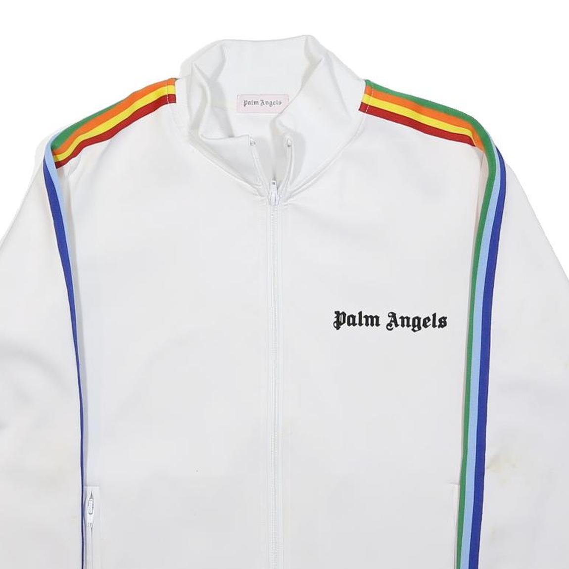 PALM ANGELS Mens White Jacket M Polyester Blend Zip Plain Rainbow Stripe Trim
