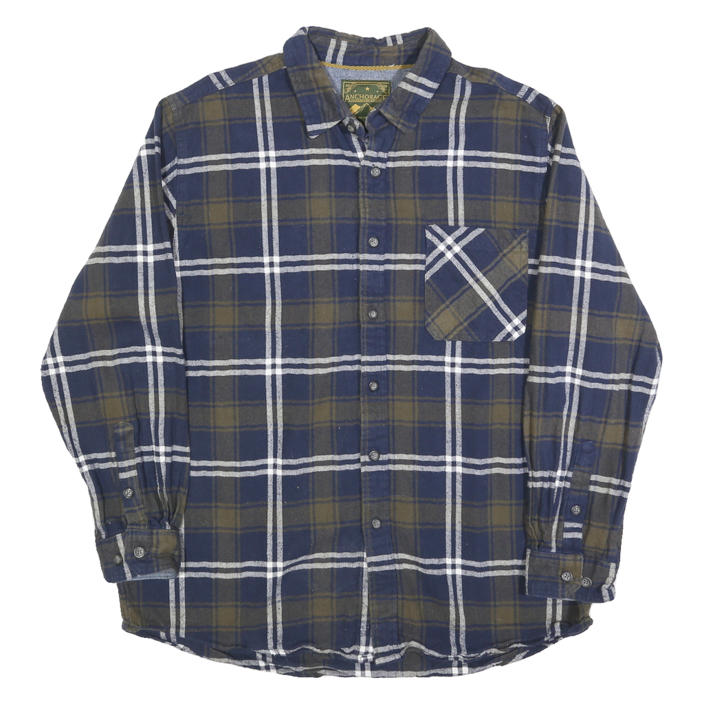 ANCHORAGE Mens Blue & Brown Check Shirt XL Casual Classic Cotton Patterned