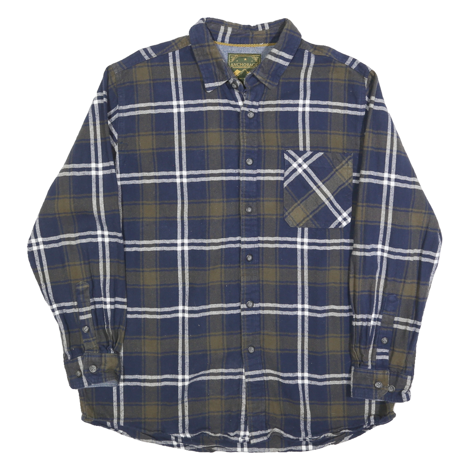 ANCHORAGE Mens Blue & Brown Check Shirt XL Casual Classic Cotton Patterned