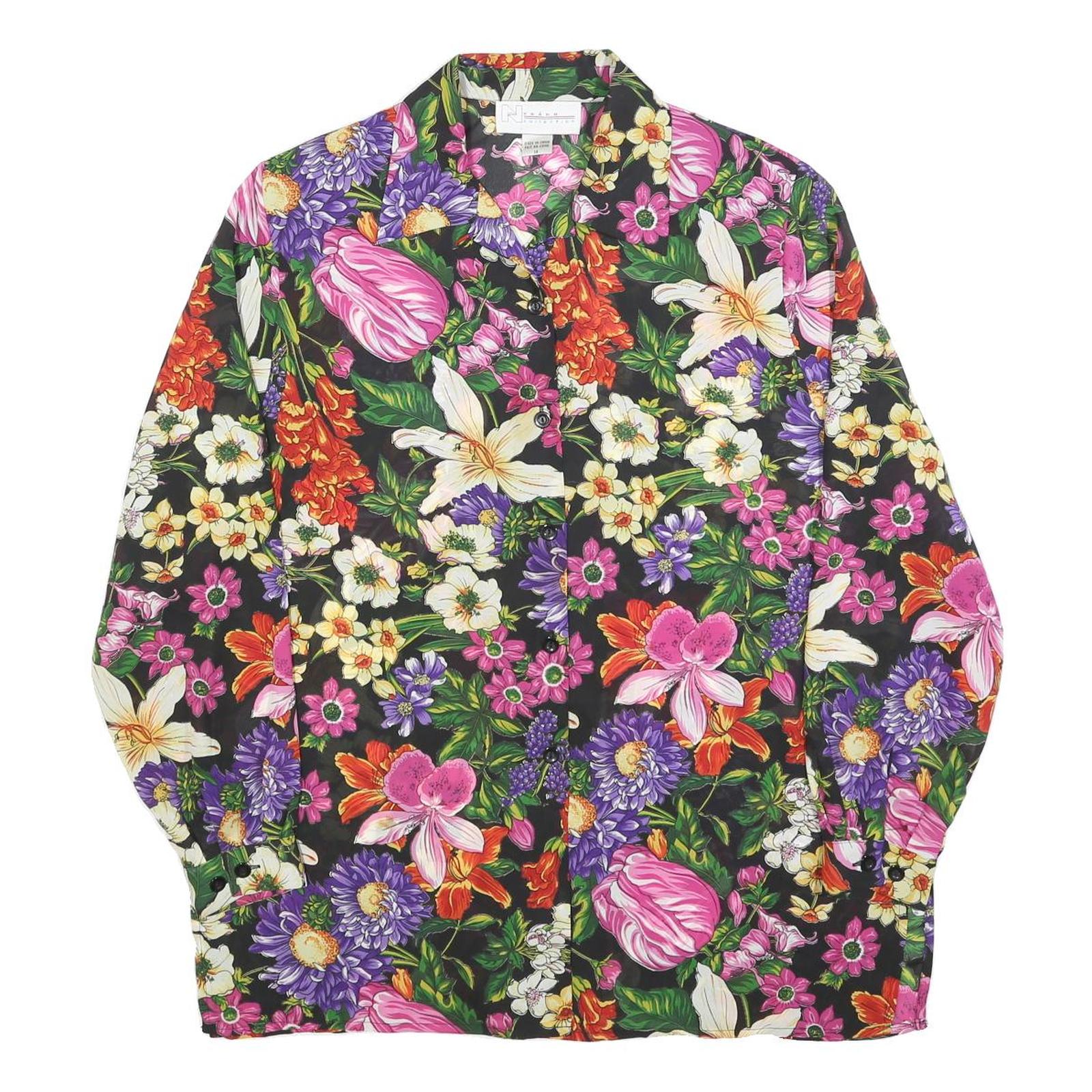 NYGARD Womens Black Floral Printed Shirt Long Sleeve Collared L Stylish