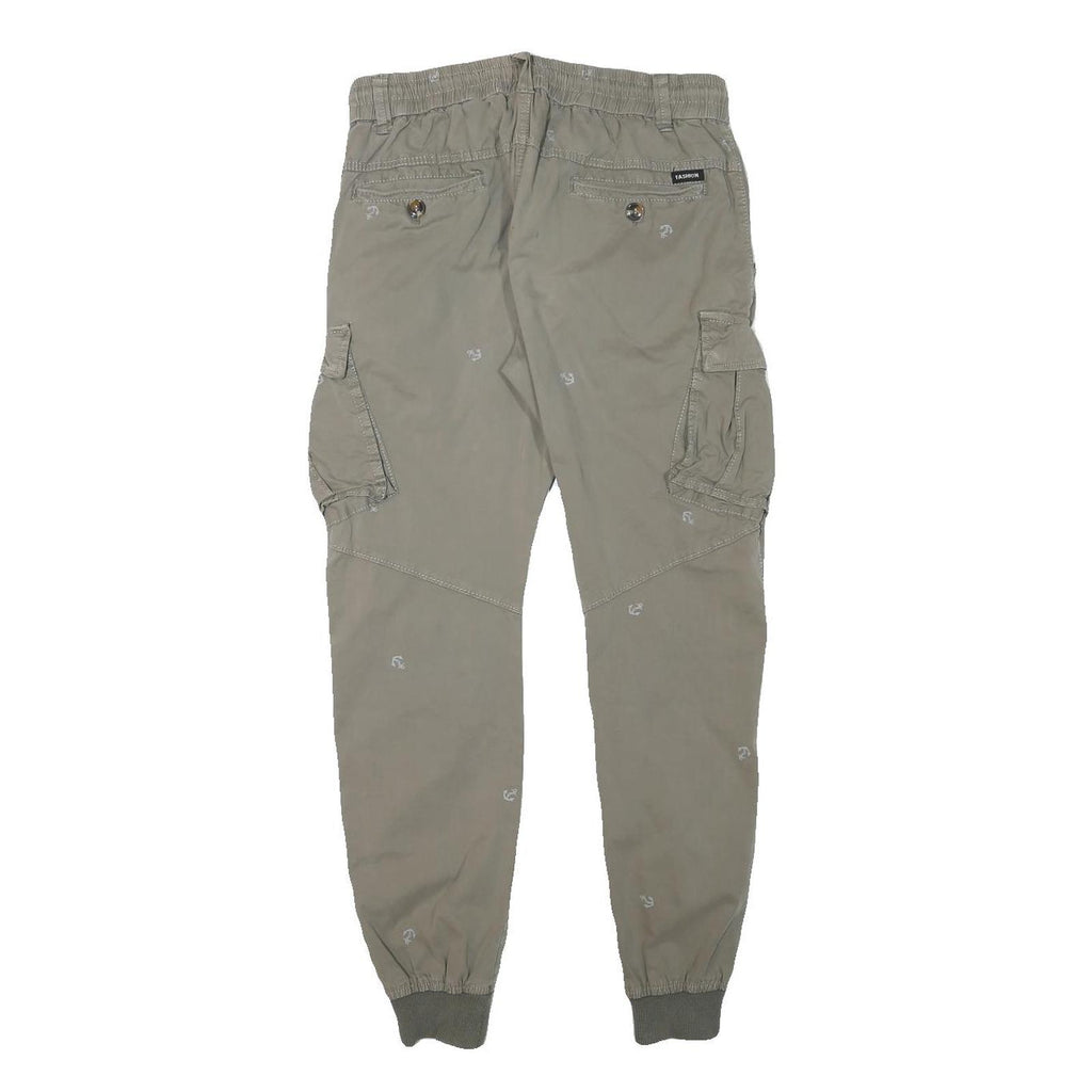 LIONEL Mens Cotton Blend Beige Relaxed Cargo Jogger Trousers W29 L27 Casual