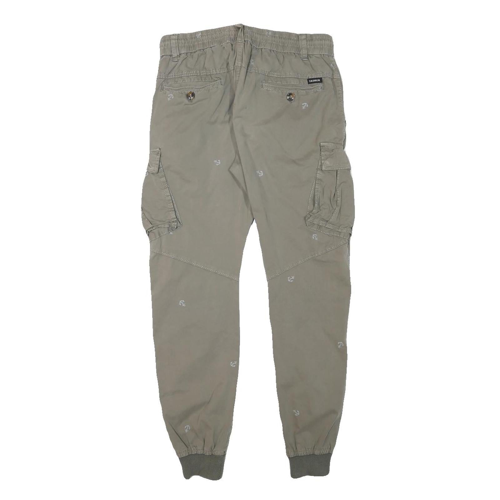 LIONEL Mens Cotton Blend Beige Relaxed Cargo Jogger Trousers W29 L27 Casual