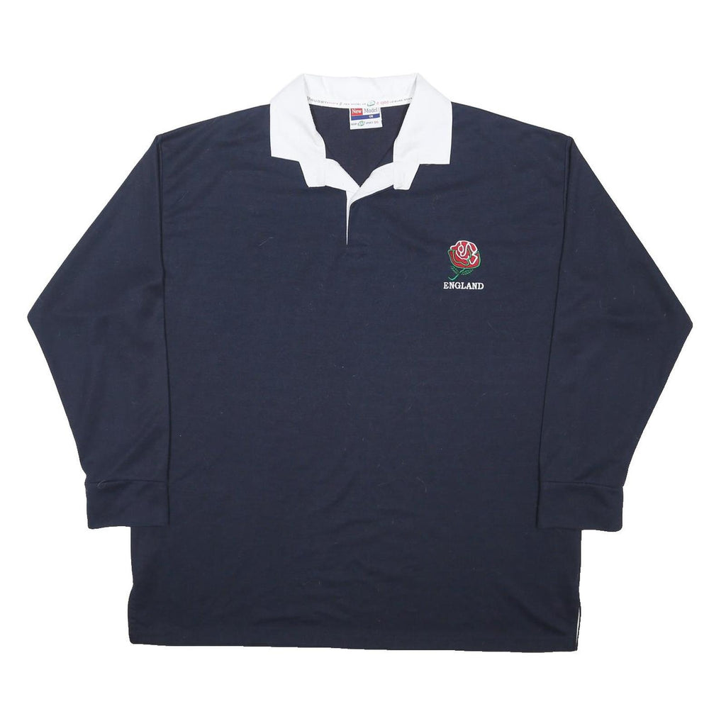 NEW MODEL Mens Navy Blue & White England Long Sleeve Polo Shirt 5XL Cotton Blend