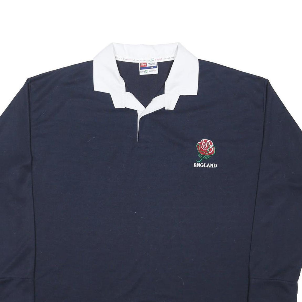 NEW MODEL Mens Navy Blue & White England Long Sleeve Polo Shirt 5XL Cotton Blend