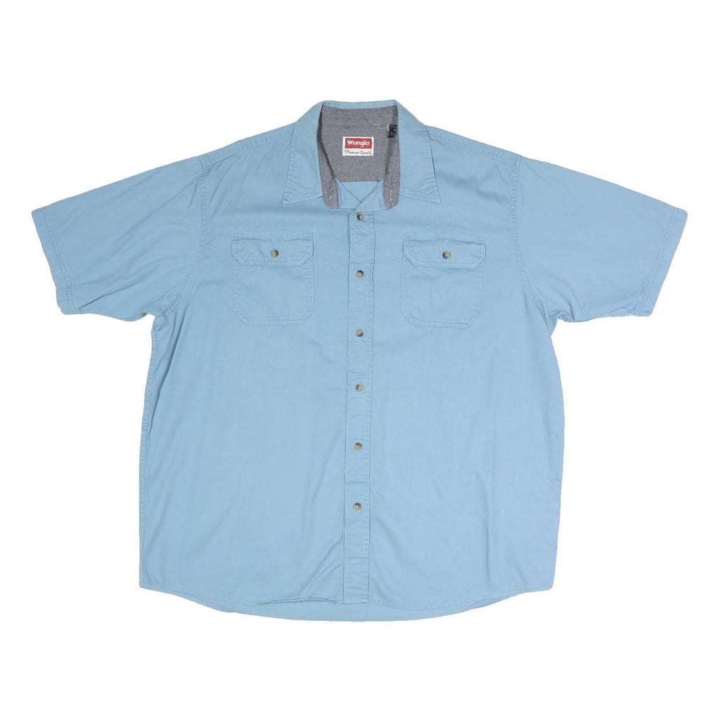 WRANGLER Mens Blue Casual Shirt XL Cotton Blend Button Front Short Sleeve