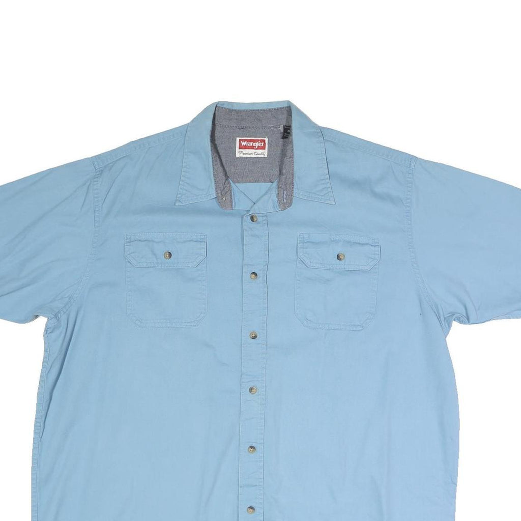 WRANGLER Mens Blue Casual Shirt XL Cotton Blend Button Front Short Sleeve