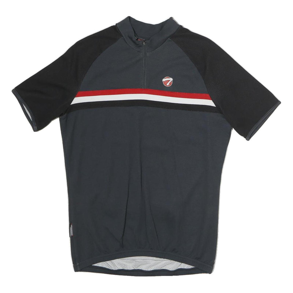 THOMAS Mens Black & Grey Cycling Jersey L Short Sleeve 1/4 Zip Sports Top