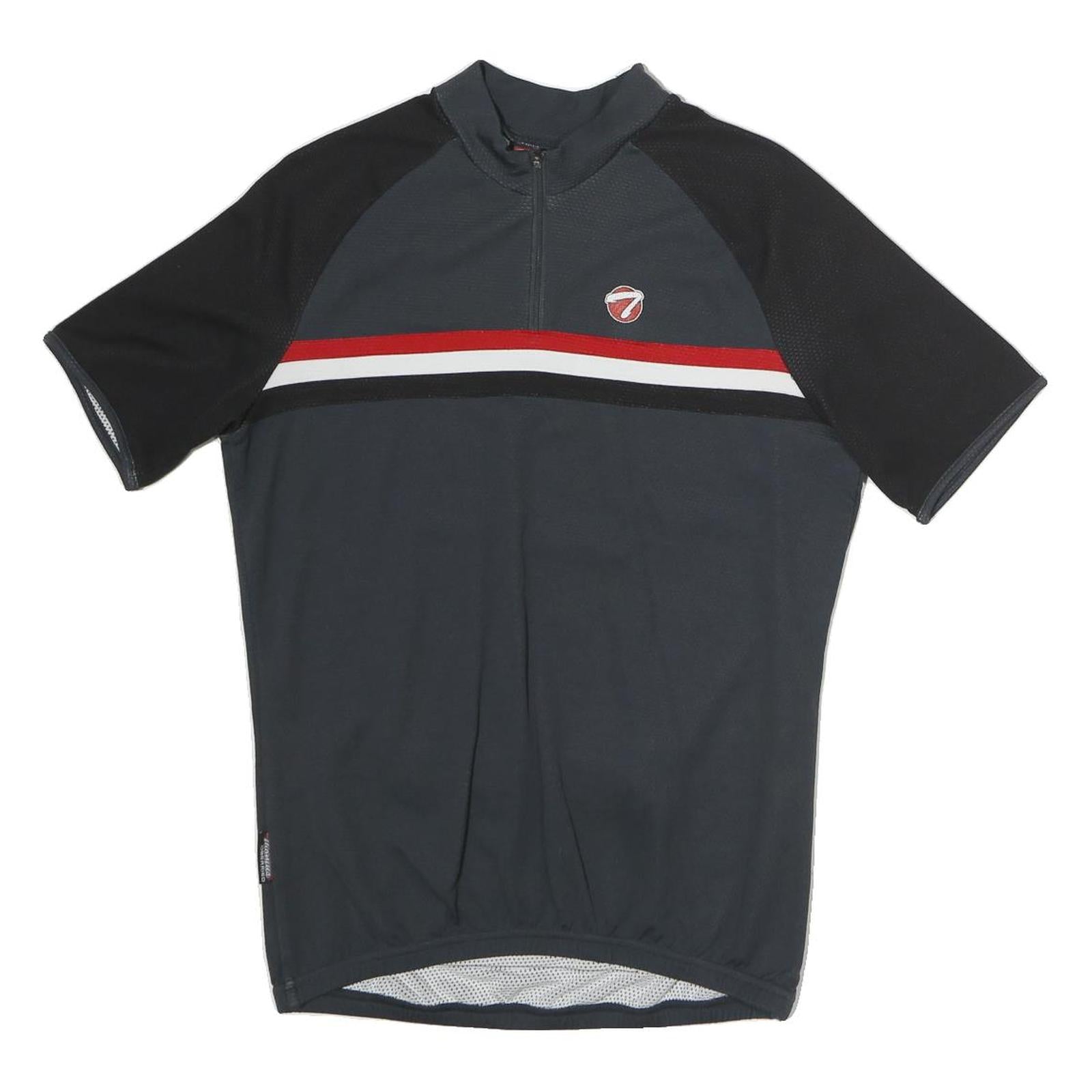 THOMAS Mens Black & Grey Cycling Jersey L Short Sleeve 1/4 Zip Sports Top