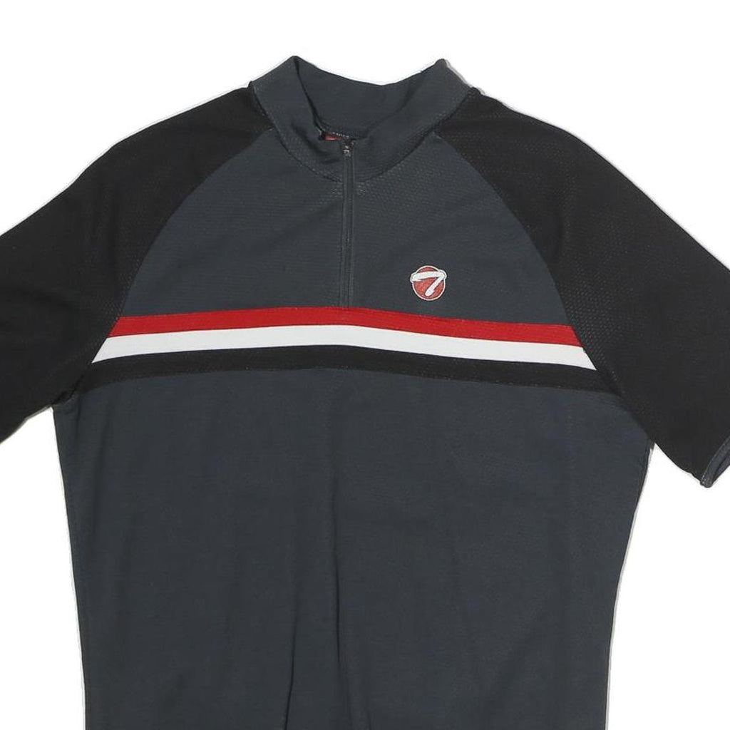 THOMAS Mens Black & Grey Cycling Jersey L Short Sleeve 1/4 Zip Sports Top