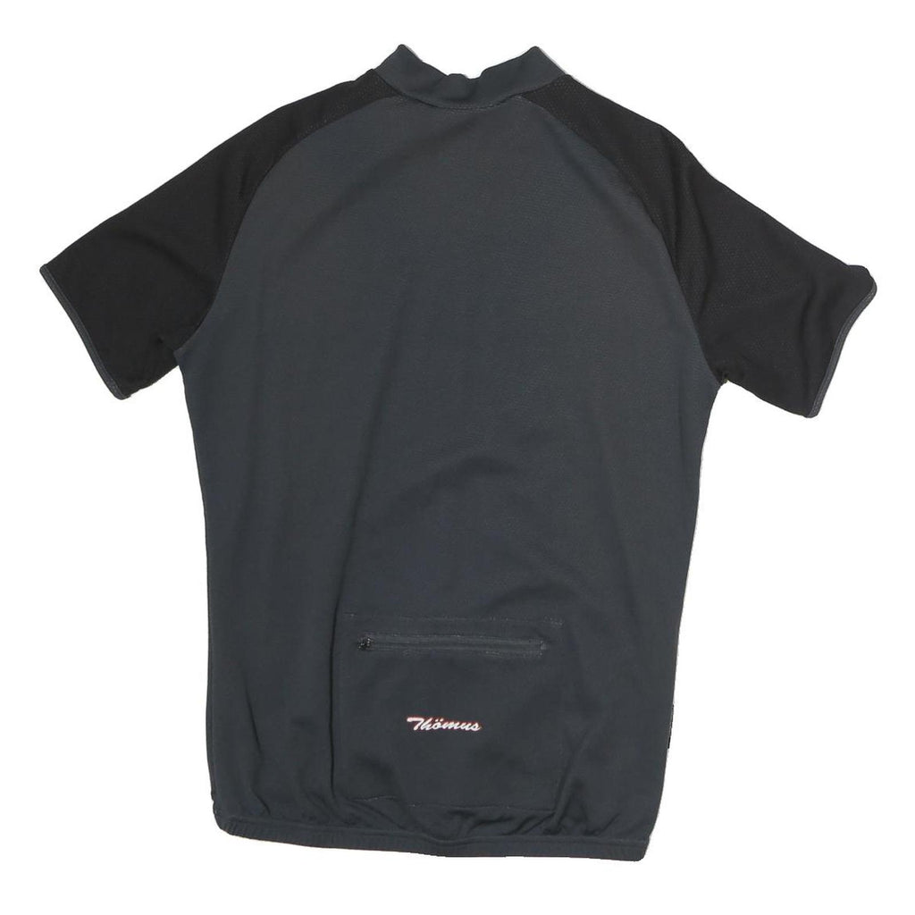 THOMAS Mens Black & Grey Cycling Jersey L Short Sleeve 1/4 Zip Sports Top
