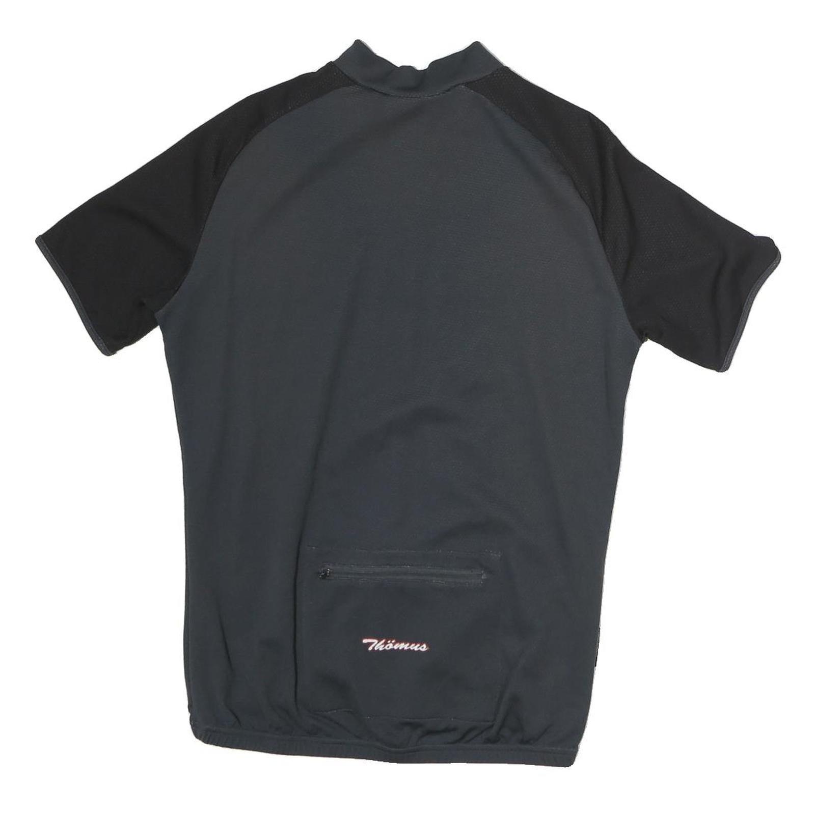 THOMAS Mens Black & Grey Cycling Jersey L Short Sleeve 1/4 Zip Sports Top